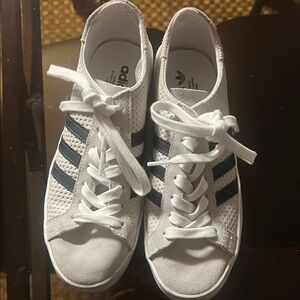 Adidas White Sneakers with Black Stripes